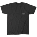 Rural Cloth's Established Tee is a premium black T-shirt made in the U.S. with a small, intricate left chest graphic featuring crossed objects and decorative elements.