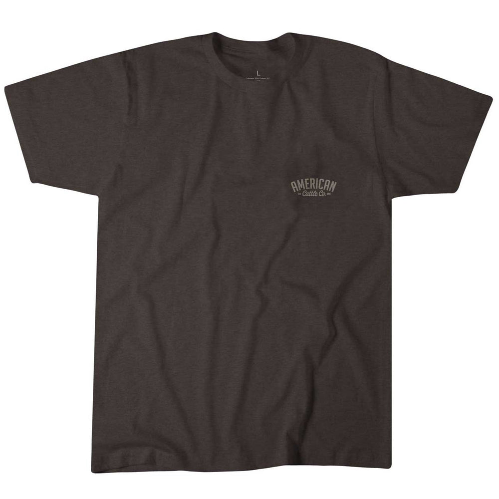 The Roper Tee from Rural Cloth is a vintage-inspired dark gray short-sleeve t-shirt featuring a small "AMERICAN Classic Cars" logo in white on the left chest.