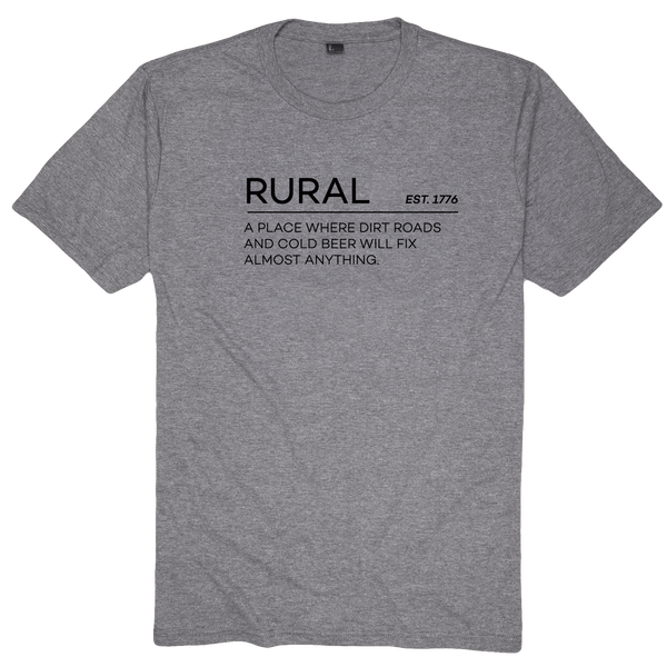 A heathered gray T-shirt from Rural Cloth, the 