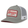 The We Grow Coors Light Hat by Rural Cloth is a grey and white trucker hat that features a rectangular patch on the front with 
