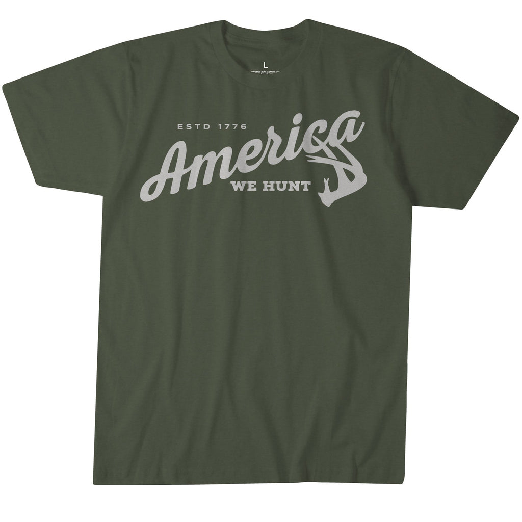 Rural Cloth's We Hunt Deer Tee is a dark green, large size T-shirt featuring the text 